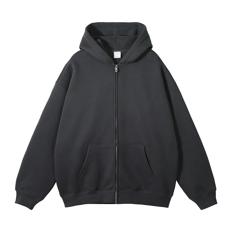HEARUJOY  -  New Men's Hoodies Sweatshirts Zipper Hoodie Solid Color Hip Hop Mens Hooded Jacket Loose Track Hoodie Jacket Coat Streetwear