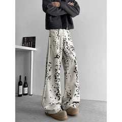 HEARUJOY  -  Beige Baggy Jeans Men Fashion Retro Leopard Print Jeans Men Streetwear Hip-hop Loose Wide Leg Jeans Mens Vintage Denim Pants