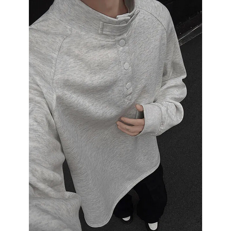 HEARUJOY  -  Grey Black Hoodie Men Casual Stand Up Collar Sweatshirt Men Streetwear Korean Loose Pullover Hoodie Mens Hoody Plus Size 4XL