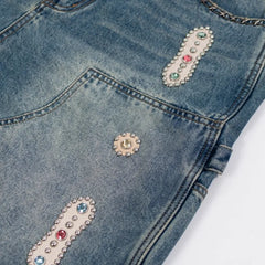 Hearujoy Y2k Vintage Fashion Studded Denim Shorts Women clothing High Street Hip Hop Baggy Jeans Fashion trend Street Style shorts