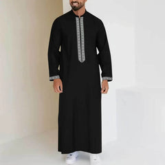 HEARUJOY  -  Men's Muslim Robes Middle East Arab Ramadan Islamic Zipper V-neck Loose Clothes Stripe  Casual Long Sleeve Shirt Dress Tunic Top