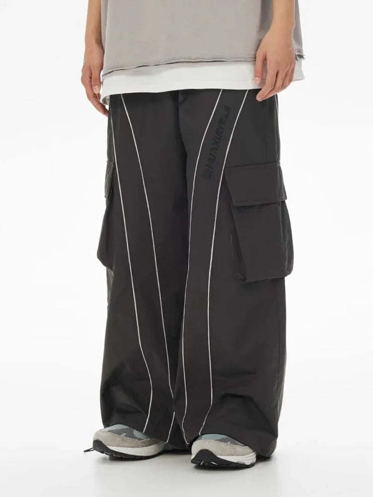 Hearujoy Baggy Wide Leg Cargo Pants Men Oversize gray Cargo Trousers Male Loose Casual Sweatpants Streetwear Hip Hop