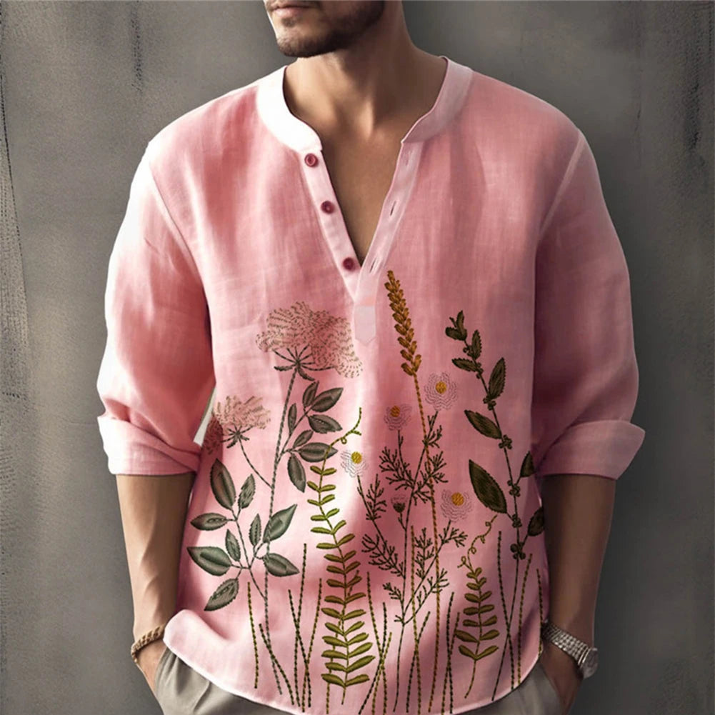 HEARUJOY  -  Blouse Men Shirt Party Traveling Single Breasted Solid Cotton Summer T Shirt Henley Tops Lightweight Turn-down
