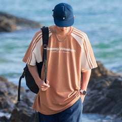 HEARUJOY  -  Streetwear Men Patchwork Striped Design T-shirt Unisex New in Summer Loose Fit American Vintage Casual Round Neck TopsTees