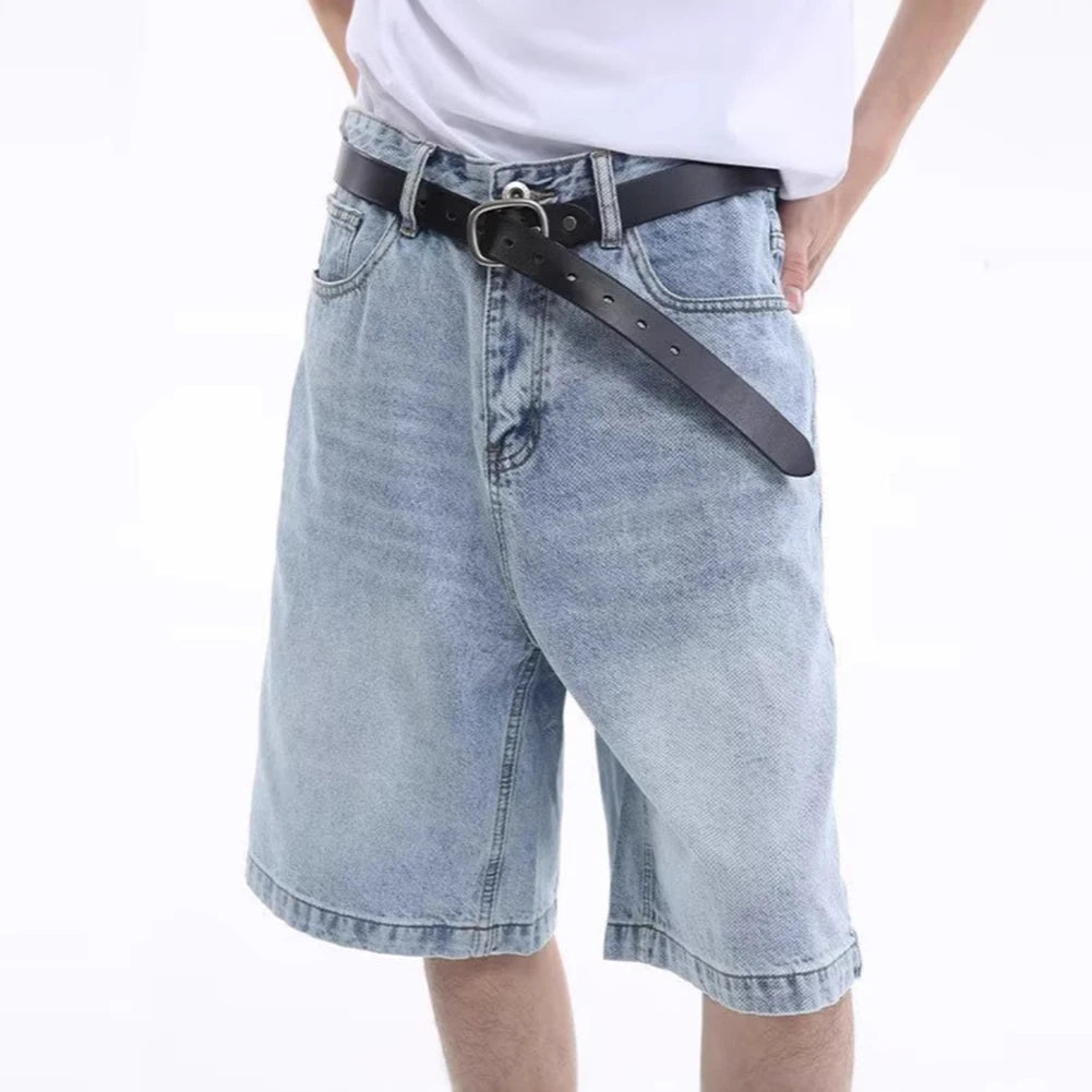 HEARUJOY  -  2XL Retro Loose Shorts Mens Retro Loose Jeans Trendy Basic Pants All Seasons Wear Solid Color Design Comfortable Fit