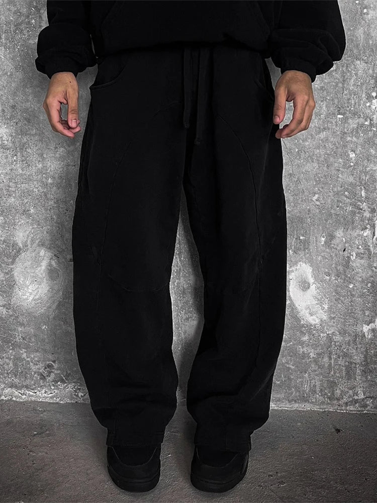 HEARUJOY  -  Outdoor Casual Men's Loose Sweatpants 2025 Autumn Y2K Style Double Waist Drawstring Straight Pants For Men Hip Hop Baggy Pants