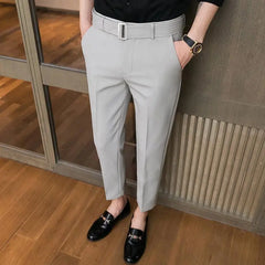 HEARUJOY  -  Korean Clothing Men Thin Straight Slim Suit Pants Summer Streetwear Fashion Business Casual Big Size Ice Silk Versatile Trousers