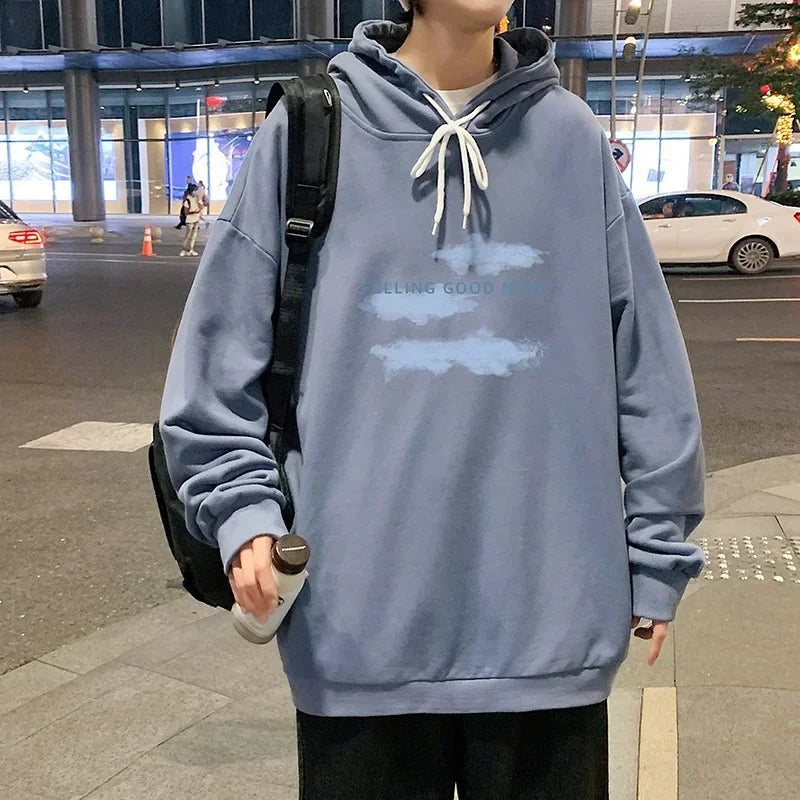 HEARUJOY  -  Funny Men's Oversized Hoodie Off White Hoodies with Hat Oversize for Men Cloud Print 5XL Man Casual Wear Hoody Male Sweatshirt