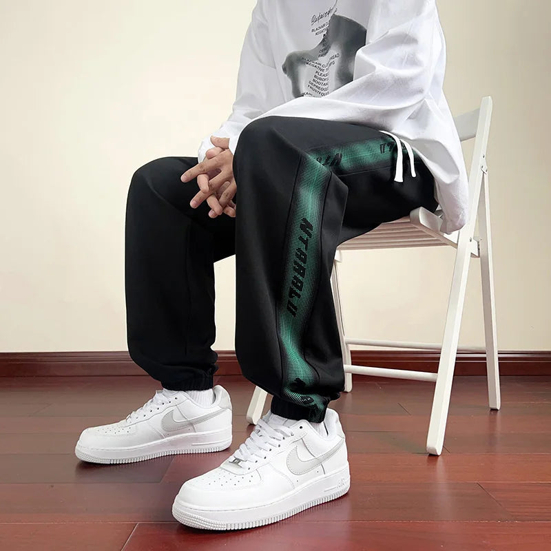 HEARUJOY  -  Side Stripe Joggers Men Trousers Autumn High Street Vibe Korean Wide-leg Trousers Casual Niche Straight-leg Loose Sports Pants