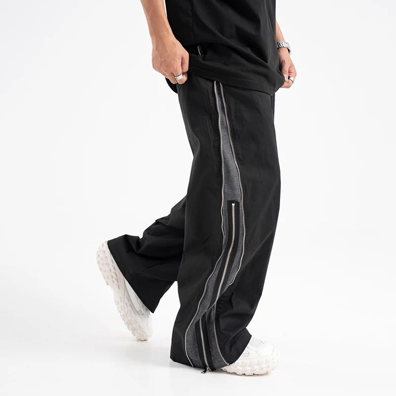 Hearujoy Baggy Sweatpants Men Wide Leg Pants Sports Tracksuit Zipper Slit Oversize Joggers Trousers Male Casual Streetwear