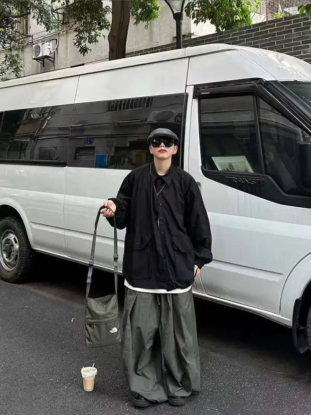 HEARUJOY  -  Spring Summer Loose Casual Soft Flowy Lightweight Wide Leg Shorts for Men Elastic High Waist Korean Fashion