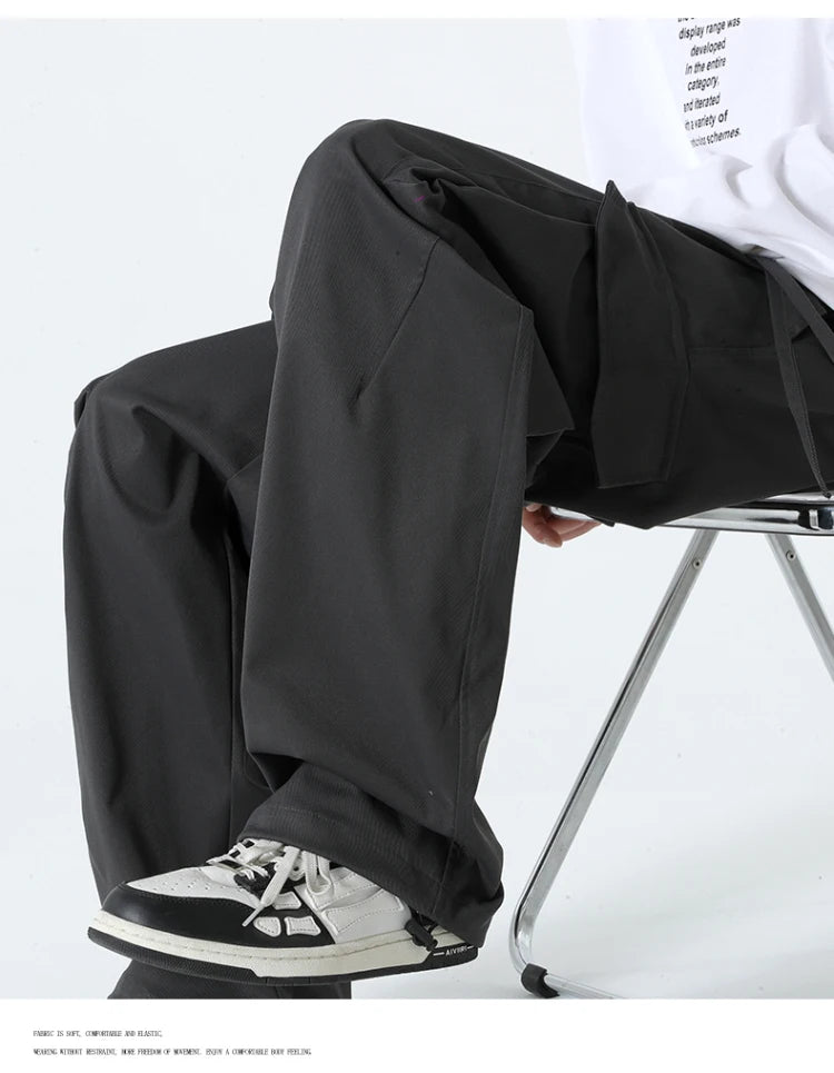 HEARUJOY  -  Men Elastic Waist Solid Color Cargo Pants Multi Pocket Loose Baggy Pants for Women Streetwear Harem Casual Pants하렘 바지