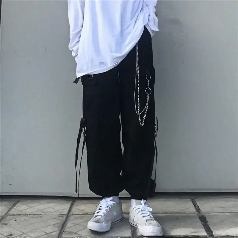 Hearujoy Techwear Pant Sets Men Punk 3 Piece Outfits Black Cargo Pants Long Sleeve Shirts Korean Streetwear Hip Hop Spring