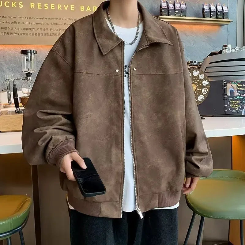 HEARUJOY  -  Men New Jackets Coats Zipper Coat Turn Down Collar Jacket Full Sleeve Casual Loose Thick Splice Regular Autumn Winter New