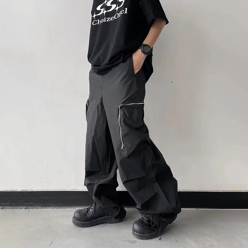 Hearujoy Black Baggy Cargo Pants Fashion Harajuku Straight Trousers Men's Y2K Vintage Baggy Casual Pocket Streetwear Hip Hop Korean Style