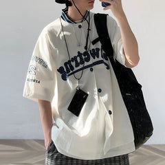 HEARUJOY  -  Men Baseball Shirt Alphabet Number Printed Casual Shirt Summer Streetwear Fashion All-Match Short Sleeve Top Men'S Clothing 2025