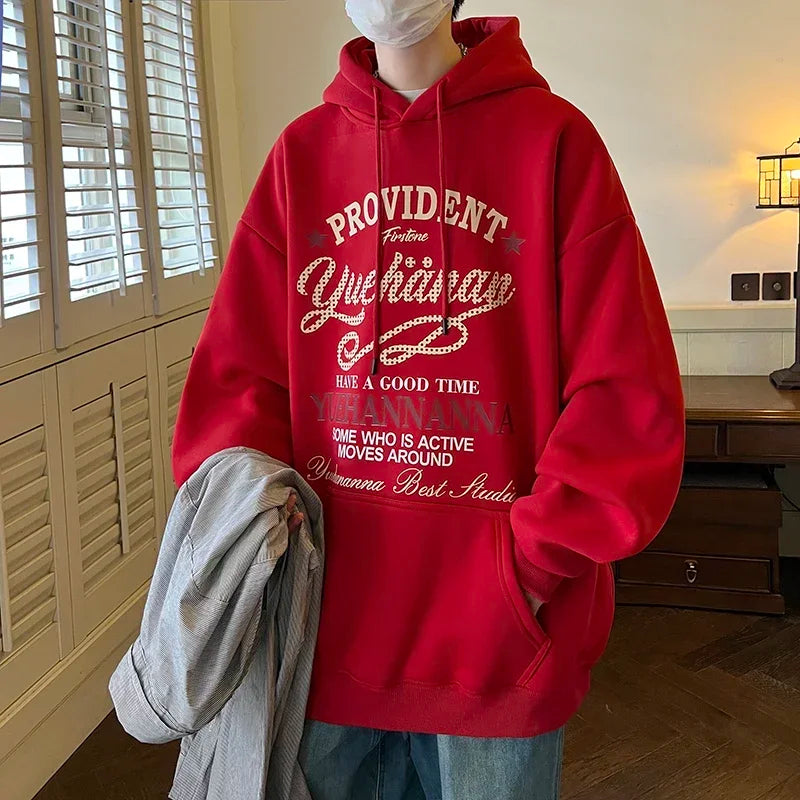 HEARUJOY  -  Men's Oversized Hoodie White With Hat 5XL Funny Hoodies Oversize for Men Letter Print Man Casual Wear Hoody Male Sweatshirt