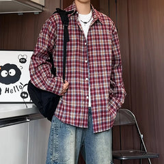 HEARUJOY  -  Mens Loose Fit Plaid Shirt Business Casual Office Wear Classic Work Shirt for Young Professionals Student Relaxed Style Top