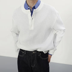 HEARUJOY  -  Stylish Men's Knitting Pullover Tops Autumn Daily Casual Long Sleeve O Neck Button Sweaters For Men Fashion Solid Color Sweater
