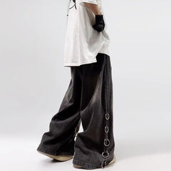 Hearujoy American Style Oversized Pocket Retro Baggy Jeans Men Y2k Hip Hop Punk Wide Leg Straight Overalls Black Denim Pants Streetwear