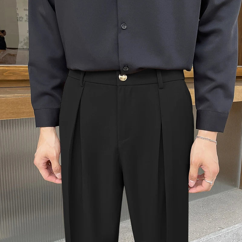 Hearujoy Black Suit Pants Men Slim Fashion Social Mens Dress Pants Korean Loose Casual Straight Pants Mens Office Formal Trousers M-3XL