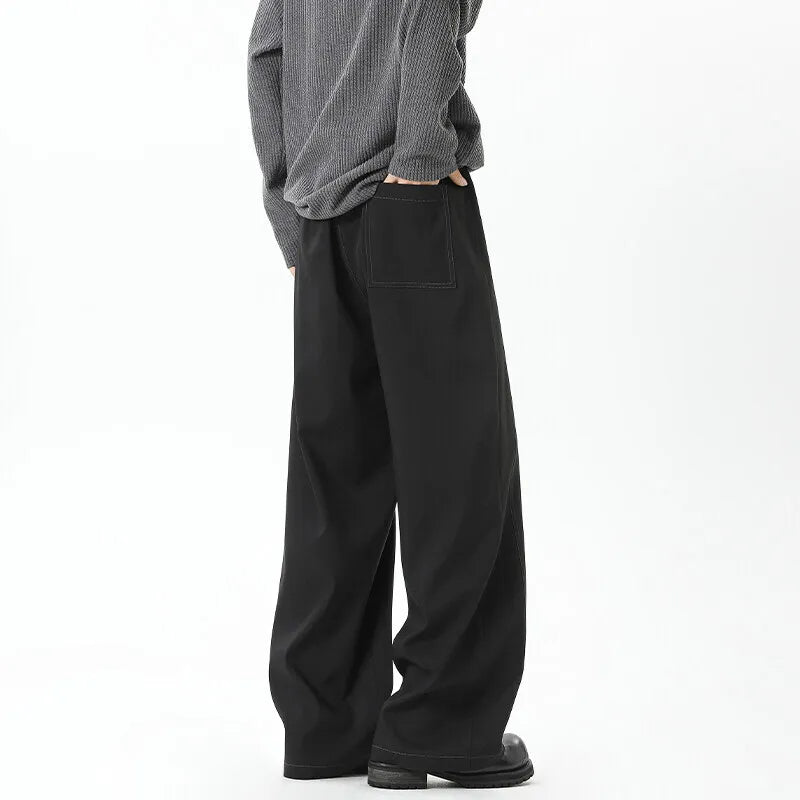 HEARUJOY  -  Grey Black Suit Pants Men Fashion Society Mens Dress Pants Korean Loose Straight Pants Mens Office Formal Trousers Plus Size