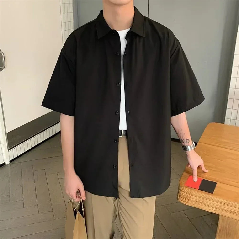 HEARUJOY  -  Draped Fashion Top L M Mens Short Sleeve Shirt Suitable For Vacation Brand New Condition Lapel Neckline Vacation Attire