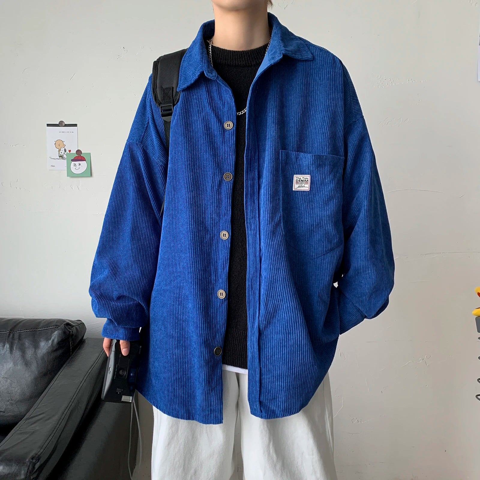 HEARUJOY  -  Men's Corduroy Long Sleeve Shirts Autumn Korean Shirt Woman Fashion Casual Oversize Shirt Printed Clothing Streetwear 3XL