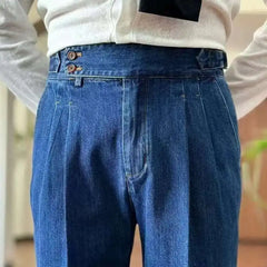 HEARUJOY  -  High Quality Double Pleated Jeans Straight Leg Pant Naples Straight Tube Loose Washed High Grade Business Pant Men Dress Trouser