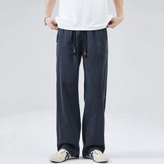 HEARUJOY  -  Men's Summer Casual Pants Men Trendy Loose Fit Versatile Wide Leg Draped Straight Long Trsouers Elastic Waist