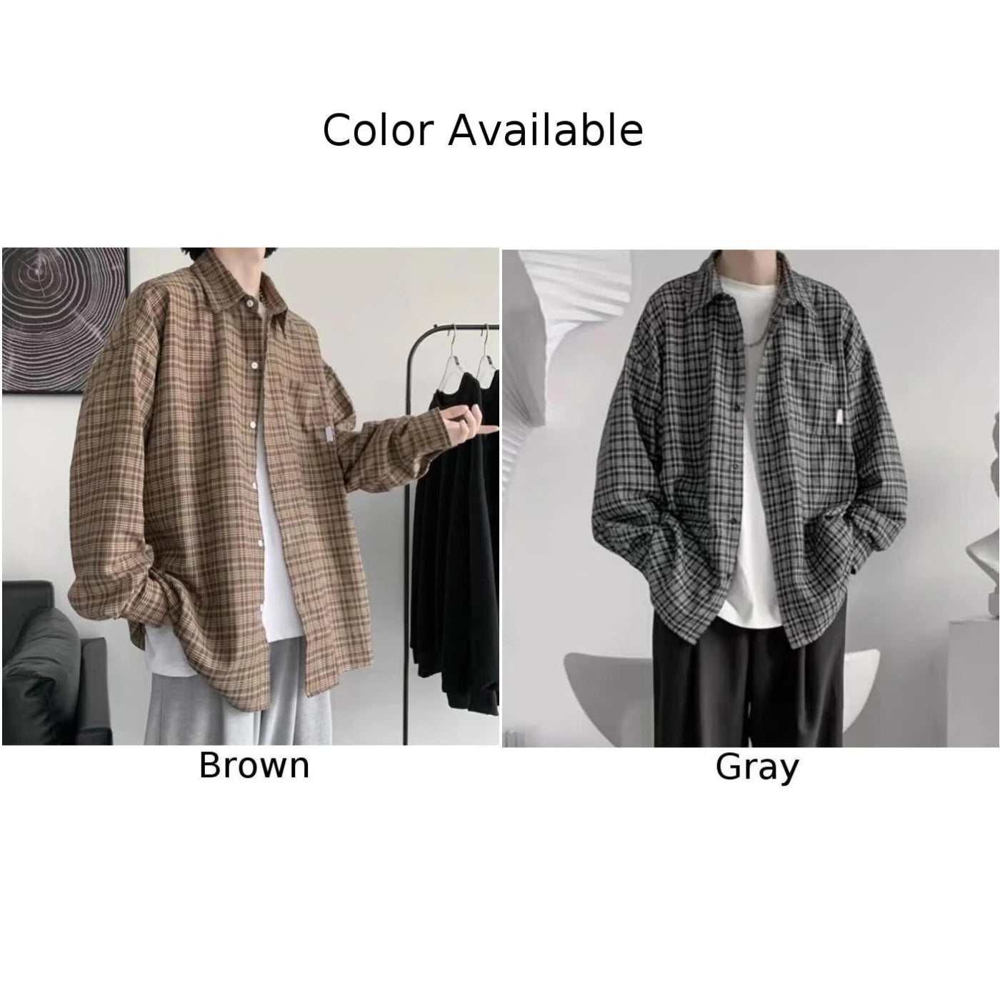 HEARUJOY  -  2XL Mens Plaid Shirt Lapel Shirt All Seasons Buttoned Closure Long Sleeves Slight Stretch Shirt For Daily Wear