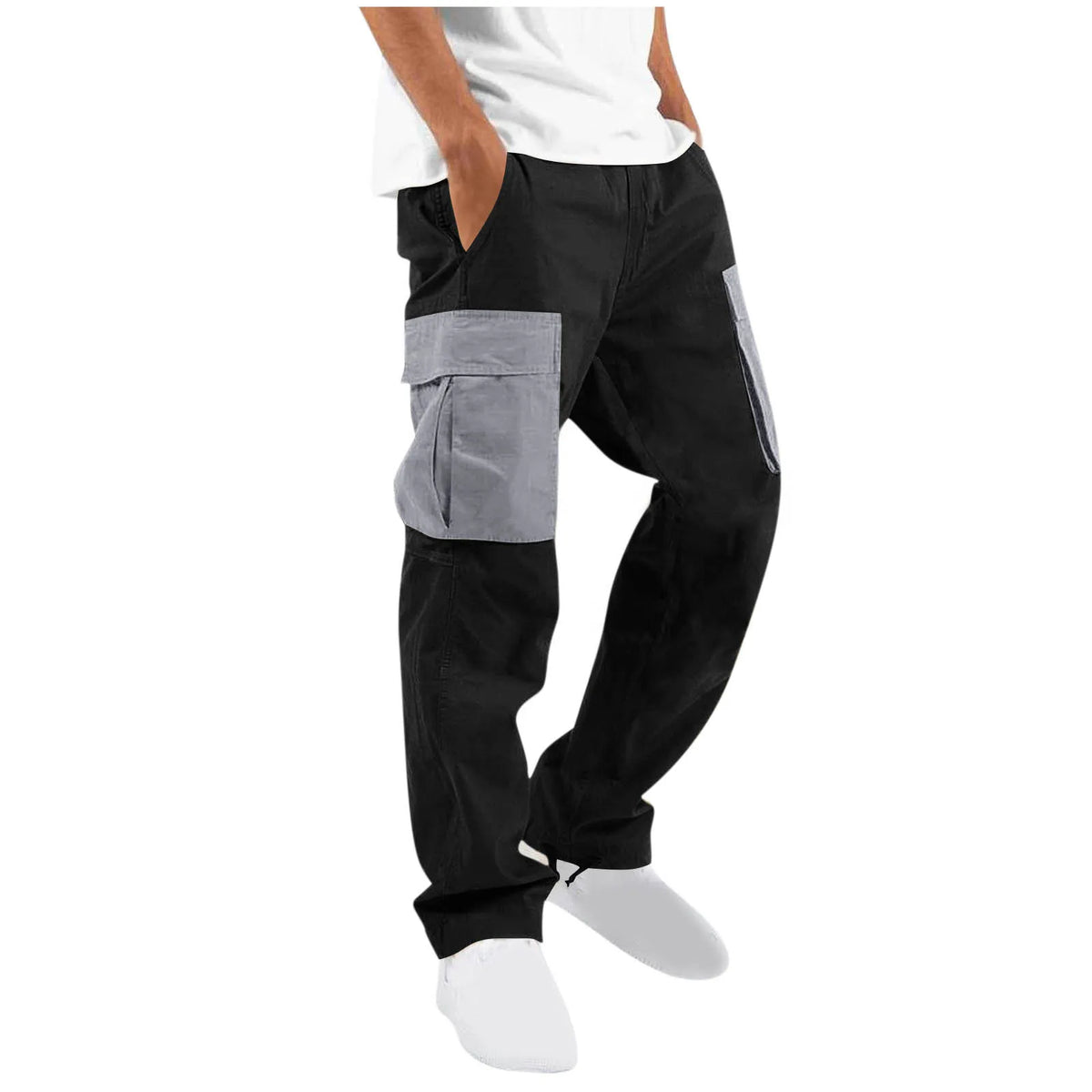 HEARUJOY  -  Men's Summer Color-block Pocket Loose Cargo Pants, Elastic Waist Casual All-season Trousers