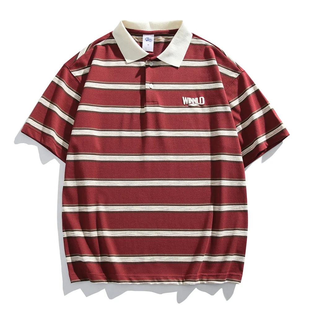 HEARUJOY  -  Casual Summer 2XL Mens Summer T-Shirts Casual Striped Short Sleeve Shirts Vintage Short Sleeve Tops Lapel Neckline