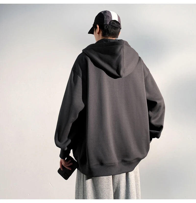 HEARUJOY  -  Spring Autumn Men's Zipper Hoodies Streetwear Casual Jacket Male Solid Color Loose Sweatshirts Simple Hooded Coats