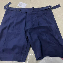 HEARUJOY  -  Summer British Style Men Naples Cotton Linen Shorts Paris Waist Buckle Knee Solid Breathable High Quality Casual Loose Shorts