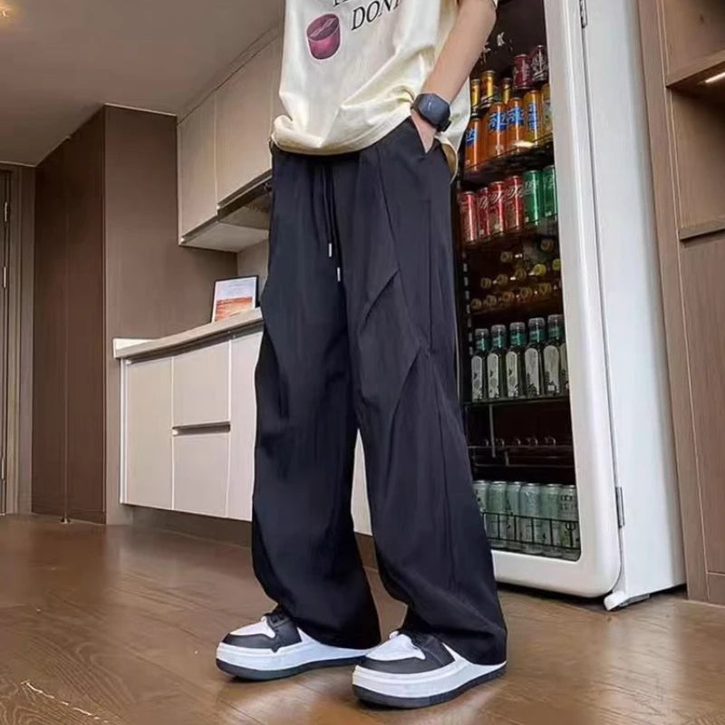 HEARUJOY  -  Ice Silk Baggy Summer Thin Men's Casual Wide-leg Pants Low Price Stylish High Quality New in Classic Y2k Long Xxxl Male Trousers