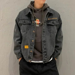 HEARUJOY  -  Black Padding with Embroidery Jeans Coat for Men Warm Wool Sheep Denim Jackets Man Padded Blue Washed Worn One Piece G Casual