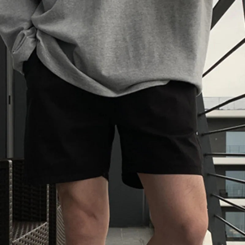 Hearujoy Simple Male Shorts Casual Lace-up Straight Wide Leg Men's Loose Trousers Solid Color Menwear Fashion Summer 9C6336