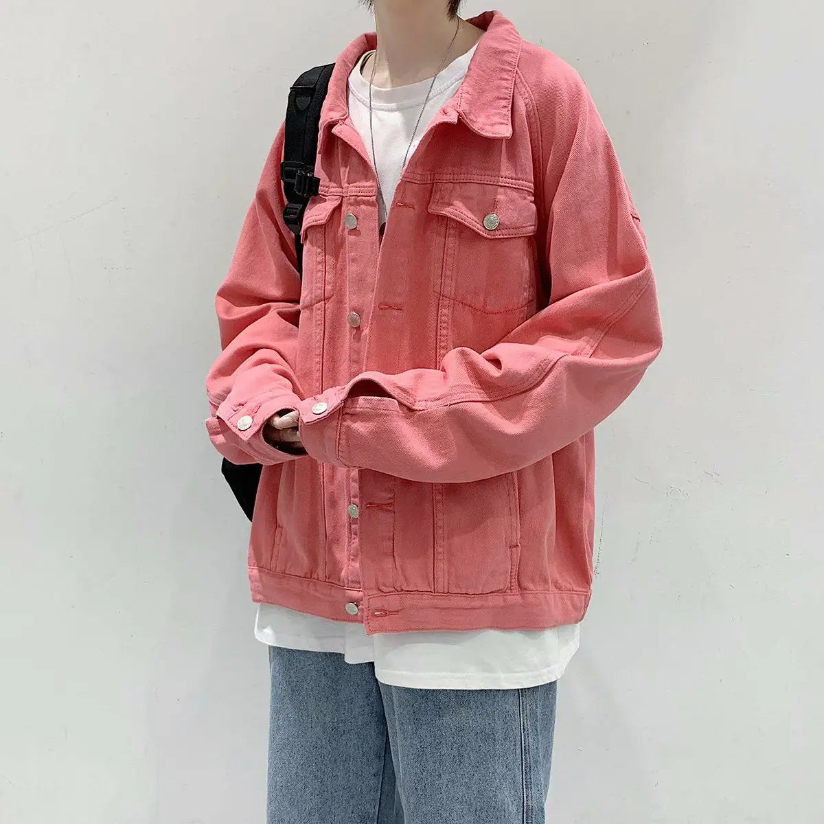 HEARUJOY  -  Lapel Design Versatile Spring Autumn Denim Jackets for Men Trendy Brands Loose Boys Couples Versatile Solid Color Jacket Tops