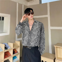 Hearujoy Korean Streetwear Fashion Spring Shoulder Pad Solid Color Pleat Casual Loose Male Top Turn-down Collar Button Dress Shirts