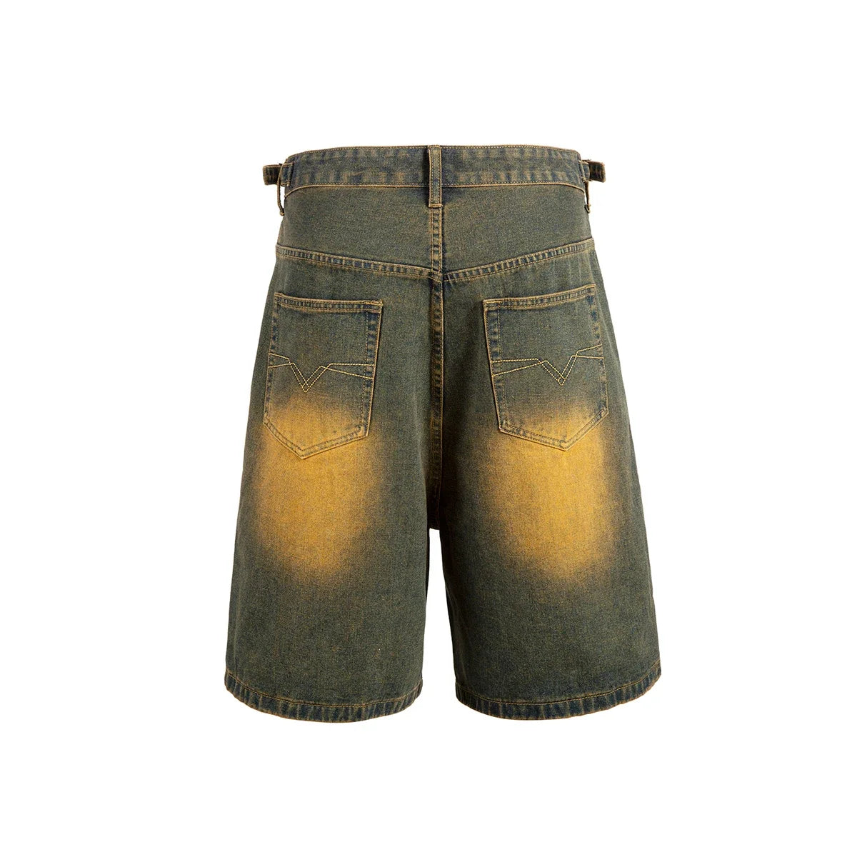 Hearujoy Ripped Hole Washed Yellow Mud Baggy Jeans for Men Straight Distressed Ropa Hombre Casual Denim Shorts Oversized Five Point Pants
