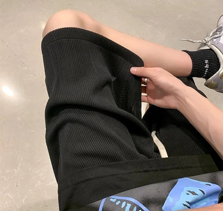 HEARUJOY  -  With Pockets Man Short Pants Baggy Wide Loose Shorts for Men Drawstring Xl Casual Xxl Hot Deals Korean Style Clothing Elastic