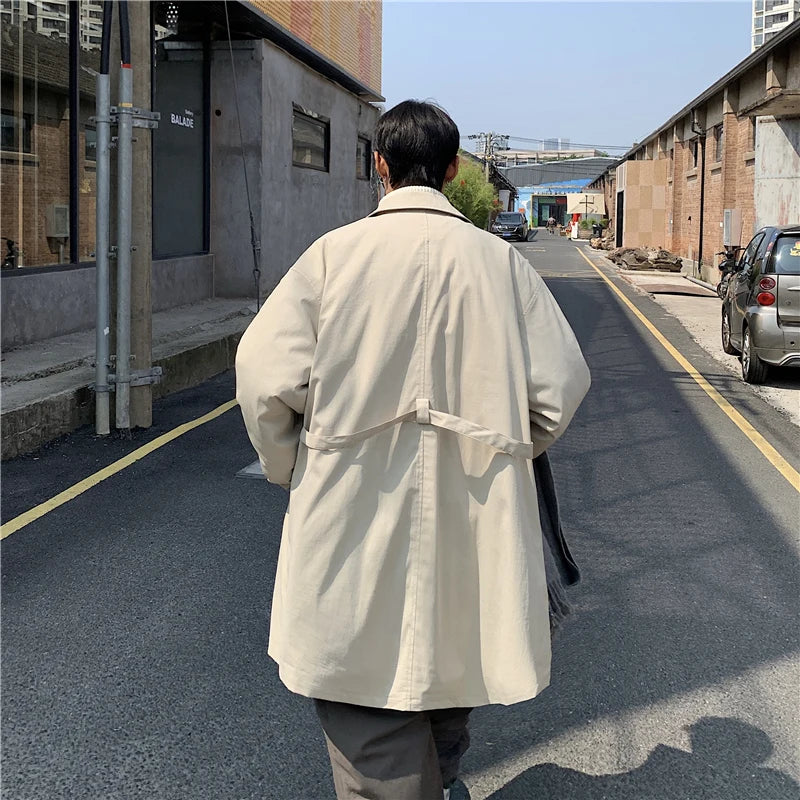 Hearujoy Autumn Trench Coat Men Warm Oversized Casual Long Coat Men Streetwear Korean Loose Thick Windbreaker Jacket Mens Overcoat M-2XL