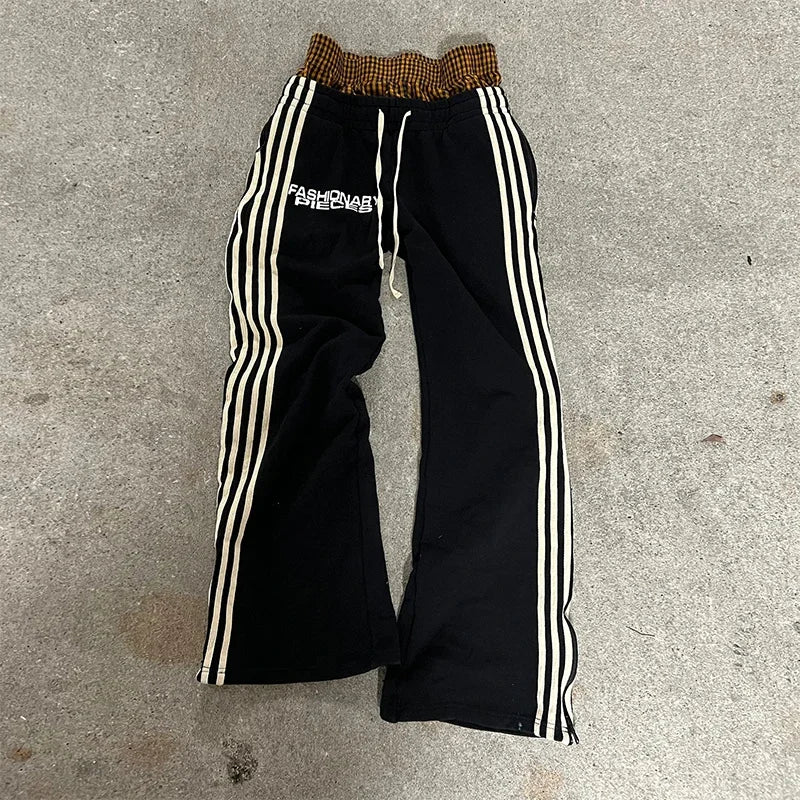 Hearujoy Hip-hop straight pants for men and women Y2k high street Harajuku retro striped printed pants American knitted casual pants