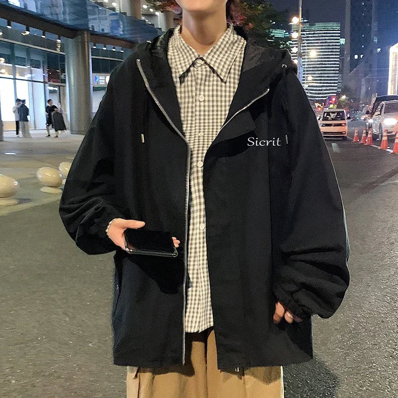 HEARUJOY  -  Men's Oversized Jackets Cotton With Hat Man Letter Print Coat Casual Wear Autumn 5XL Safari Style Jacket For Men Outerwear