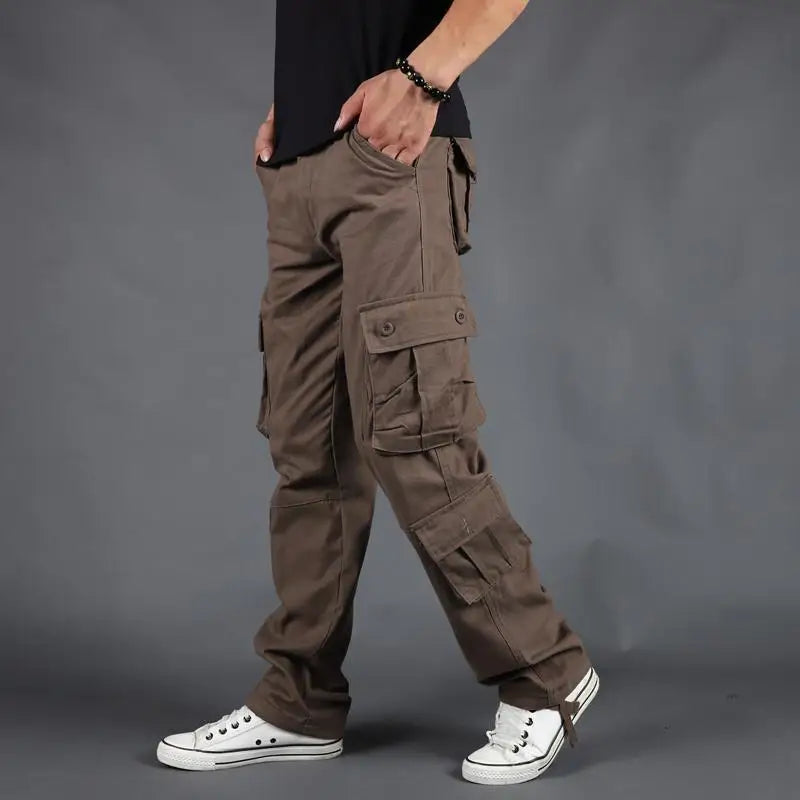 HEARUJOY  -  Outdoor Work Pants Men Loose Straight Autumn Multi-pocket Trousers Pure Cotton Water Washing Casual Fashion Trendy Pants