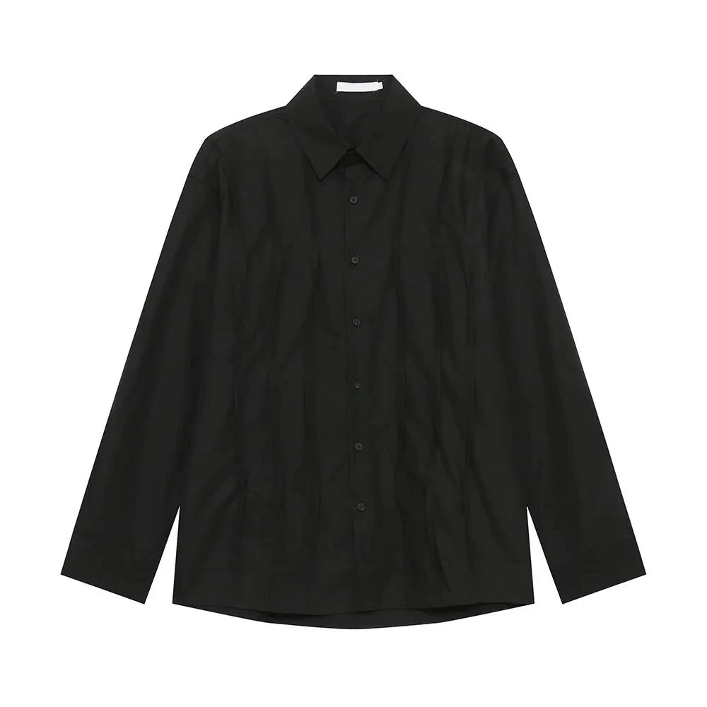 HEARUJOY  -  Mens Shirt Pleated Casual Shirt Spring Autumn Thin Streetwear Fashion Youth Campus Long-Sleeved Top Men'S Clothing 2025 New