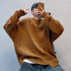 Hearujoy Knitted Sweater Men Japanese Y2K Oversize Casual Autumn Winter Irregular O-neck Pullovers for Man Old Money Streetwear