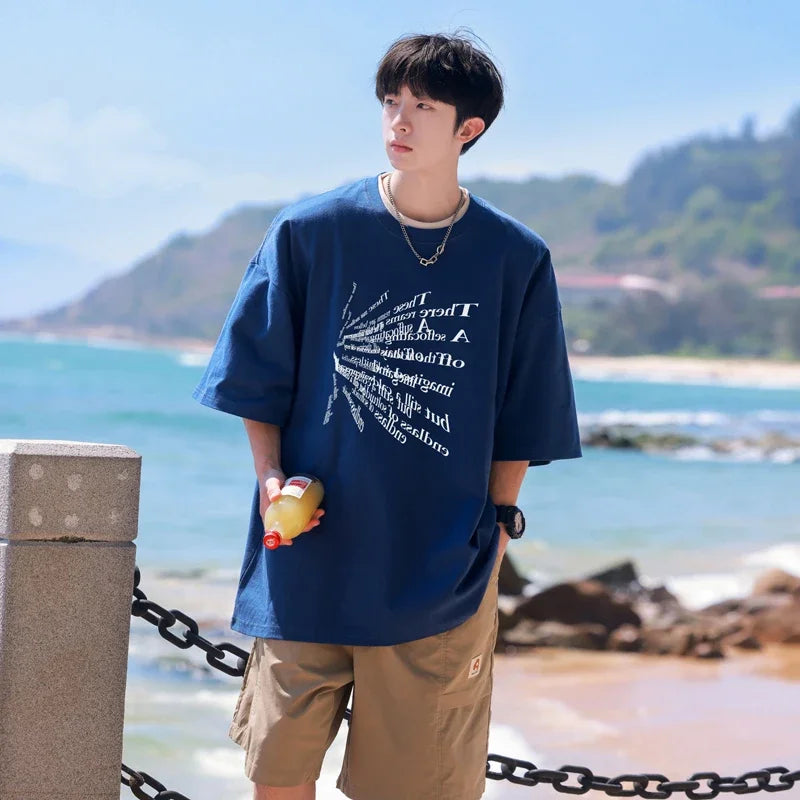 HEARUJOY  -  T Shirt Oversized Cotton For Men White 5XL Men's Letter Print T-shirts Men Casual Wear Summer Tee Shirts Big Size Clothing