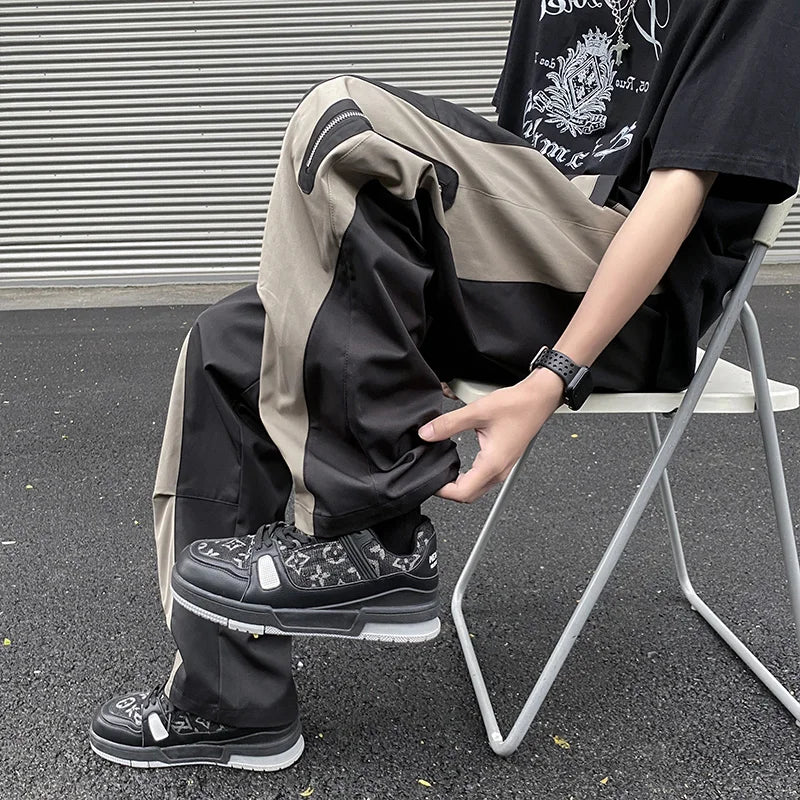 Hearujoy Techwear Parachute Cargo Pants Men Patchwork Zipper Loose Casual Trousers Male Summer Streetwear Hip Hop Spliced 2024 New